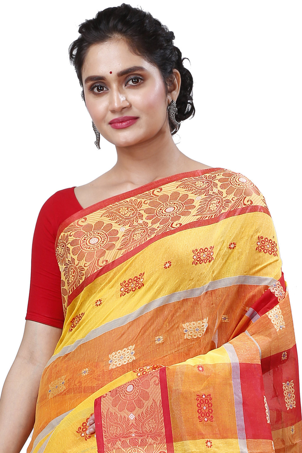Yellow Red Pure Cotton RajSahi Tant Saree (956)